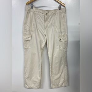 Chaps Women's 100% Cotton Cargo Pants Cream Color Utility Side Pockets Size 16